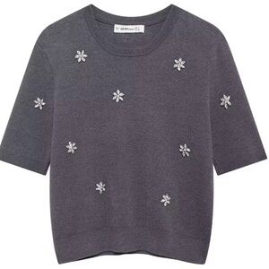 Zara Women's Gray Embellished Sweater Size Small